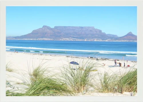 Top view of a Lapzadazy Lap Tray with a picture of Table Mountain and Blouberg Beach