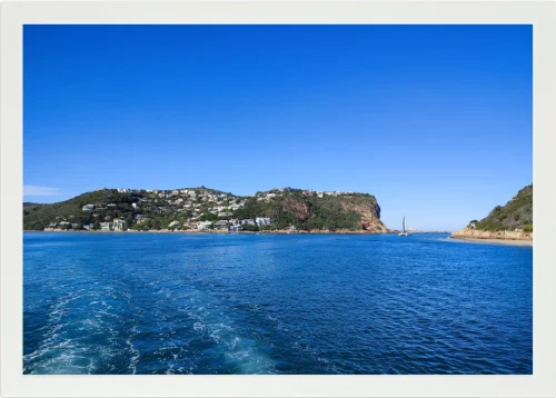Top view of a Lapzadazy Lap Tray with a picture of Knysna Heads