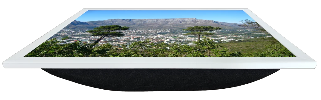 Front perspective view of a Lapzadazy Lap Tray with a picture of Table Mountain