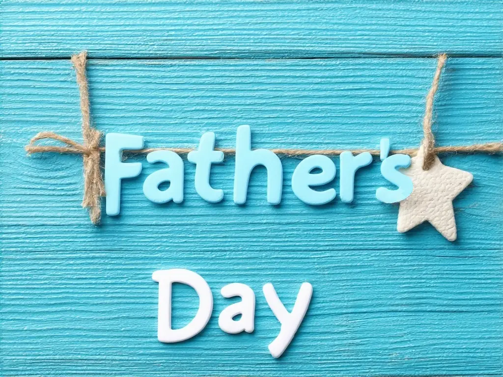 Father's Day writing on a blue wooden board with rope behind