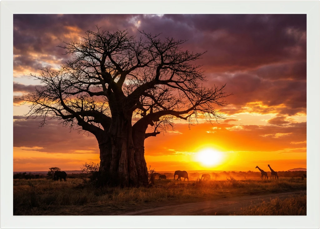 Top view of a Lapzadazy Lap Tray with a picture of a baobab tree at sunset