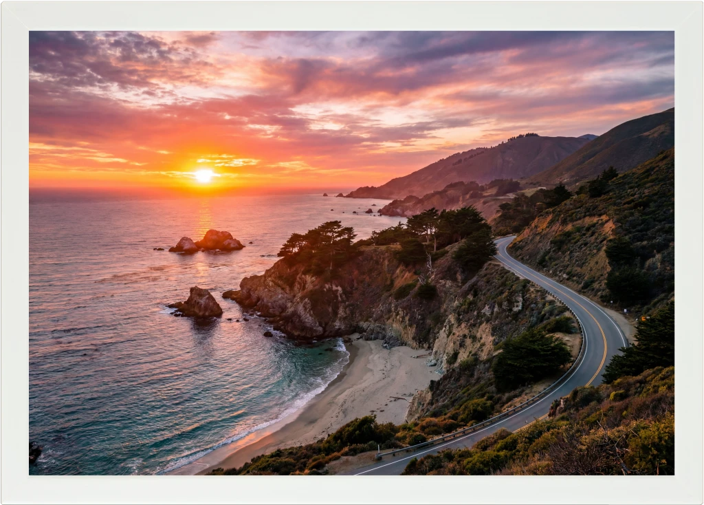 Top view of a Lapzadazy Lap Tray with a picture of a sunset and winding coastal road